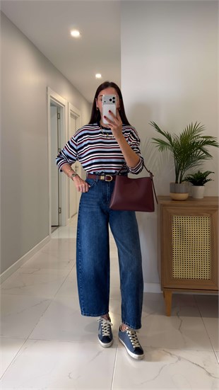 Desri Koyu Mavi Barrel Jean