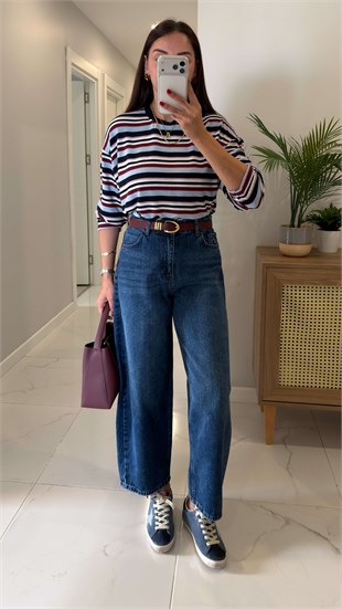 Desri Koyu Mavi Barrel Jean