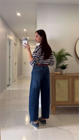 Desri Koyu Mavi Barrel Jean