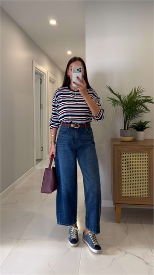 Desri Koyu Mavi Barrel Jean