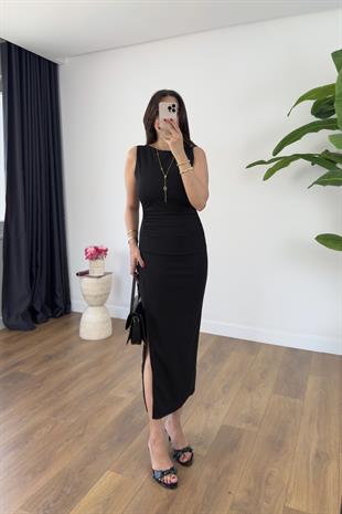 Desy Siyah Yanları Drape Detaylı Elbise