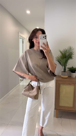 Deyla Vizon Yıkama Yarasa Kol Tişört