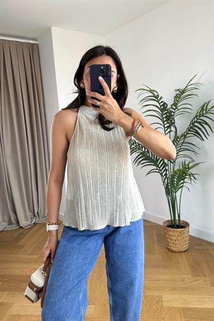 Reas Bej Halter Yaka Bluz