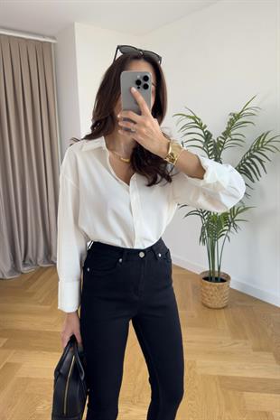 Mintox Beyaz Oversize Gömlek