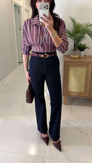 Dialla Koyu Lacivert Çımalı Flare Jean