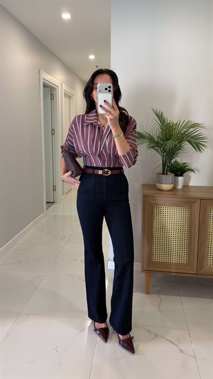 Dialla Koyu Lacivert Çımalı Flare Jean