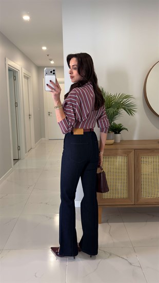 Dialla Koyu Lacivert Çımalı Flare Jean