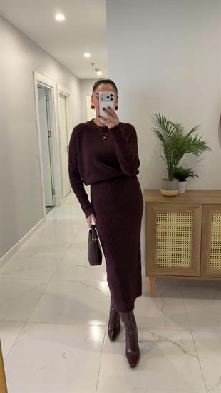 Dilvin Betra Koyu Bordo Yumuşak Dokulu Elbise