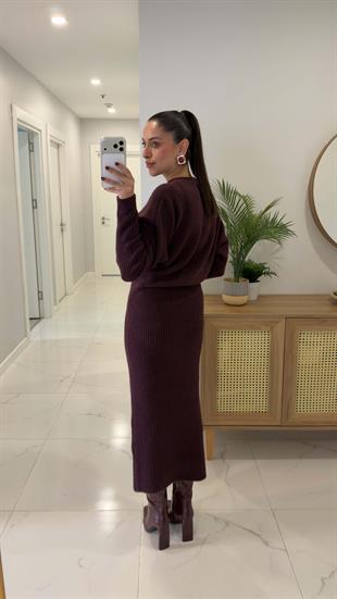 Dilvin Betra Koyu Bordo Yumuşak Dokulu Elbise