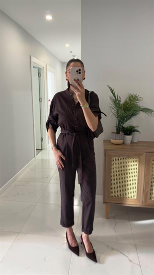 Dilvin Boste Kahve Kuşaklı Tulum