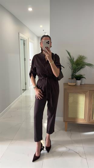 Dilvin Boste Kahve Kuşaklı Tulum