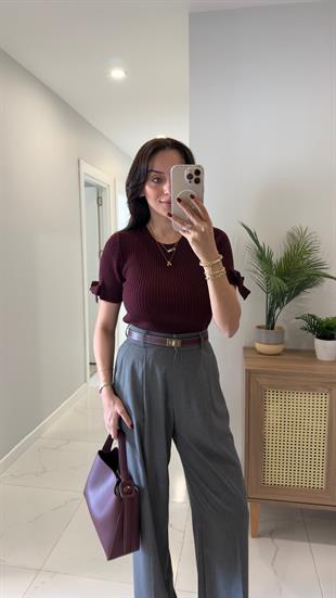 Dilvin Cesla Bordo Melanj Fitilli Fiyonk Detaylı Triko