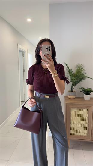 Dilvin Cesla Bordo Melanj Fitilli Fiyonk Detaylı Triko