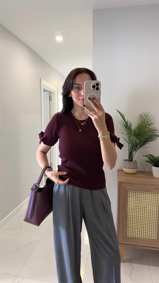 Dilvin Cesla Bordo Melanj Fitilli Fiyonk Detaylı Triko