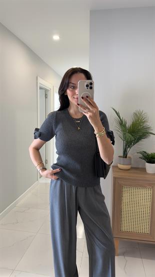 Dilvin Cesla Füme Melanj Fitilli Fiyonk Detaylı Triko