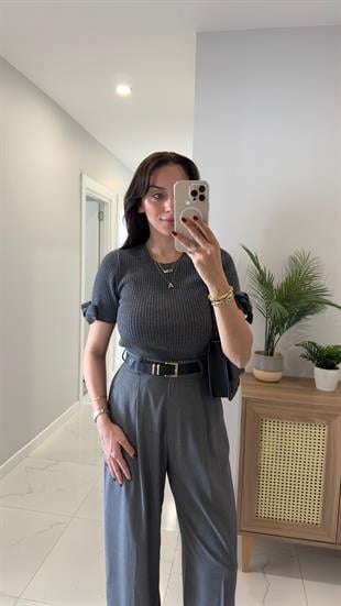 Dilvin Cesla Füme Melanj Fitilli Fiyonk Detaylı Triko