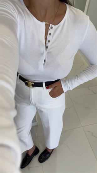 Dilvin Chandler Beyaz Uzun Kol Çıtçıt Düğmeli Bluz