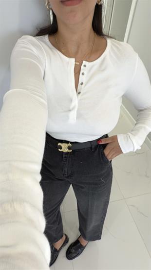 Dilvin Chandler Ekru Uzun Kol Çıtçıt Düğmeli Bluz