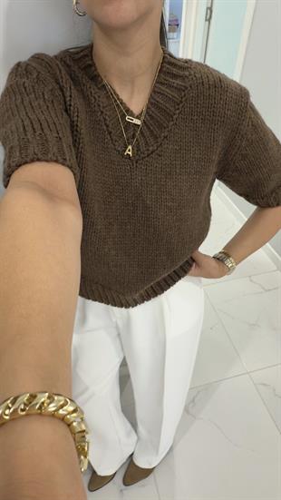 Dilvin Coi Kahve V Yaka Basic Triko