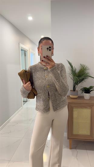 Dilvin Dephne Vizon Gold Düğme Detaylı Hırka