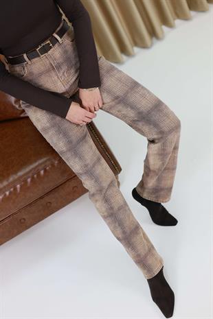 Dilvin Dersa Camel Desenli Mom Jean