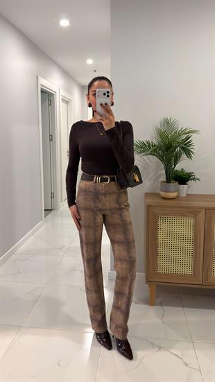 Dilvin Dersa Camel Desenli Mom Jean