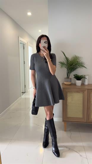 Dilvin Esta Füme Volanlı Triko Elbise