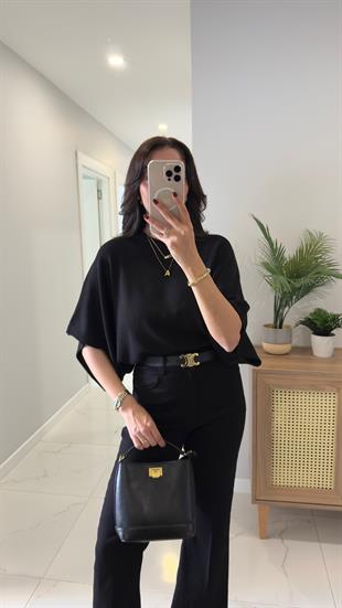 Dilvin Felsa Siyah Yarasa Kol Triko