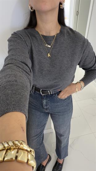 Dilvin Friday Füme Melanj Bisiklet Yaka Basic Triko