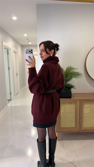 Dilvin Jula Bordo Balıkçı Yaka Oversıze Triko