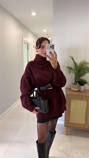 Dilvin Jula Bordo Balıkçı Yaka Oversıze Triko