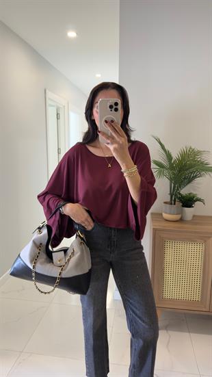 Dilvin Juska Bordo Pelerin Bluz