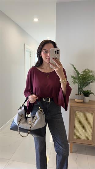 Dilvin Juska Bordo Pelerin Bluz