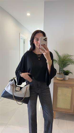 Dilvin Juska Siyah Pelerin Bluz