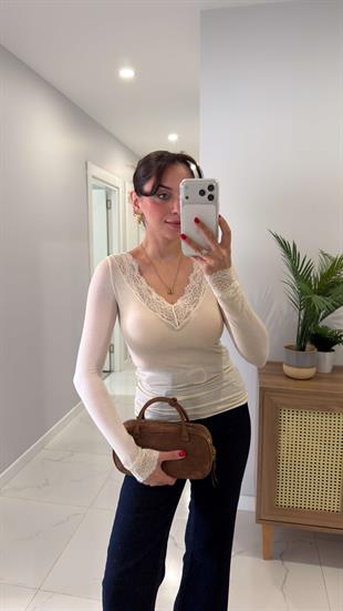 Dilvin Kukita Taş Dantelli Kaşmir Bluz