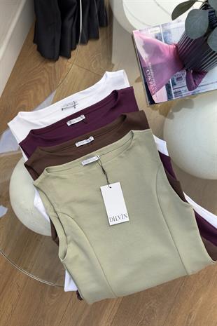 Dilvin Letasna Çağla Yeşili Kayık Yaka Peplum Top Atlet