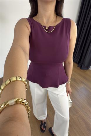 Dilvin Letasna Mor Kayık Yaka Peplum Top Atlet