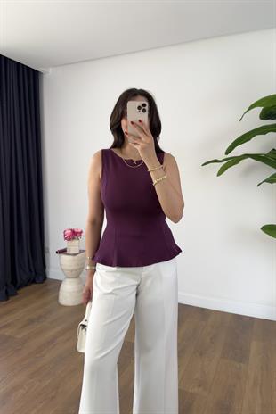 Dilvin Letasna Mor Kayık Yaka Peplum Top Atlet