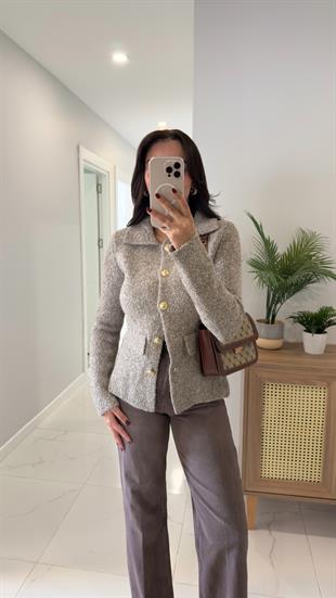 Dilvin Nos Vizon Gold Düğmeli Cep Detaylı Hırka