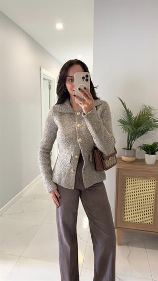 Dilvin Nos Vizon Gold Düğmeli Cep Detaylı Hırka