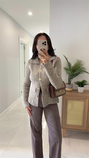 Dilvin Nos Vizon Gold Düğmeli Cep Detaylı Hırka