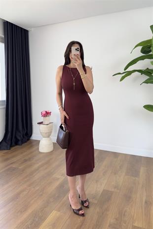 Dilvin Olsan Bordo Vücuda Oturan Midi Elbise