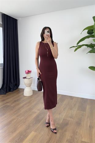 Dilvin Olsan Bordo Vücuda Oturan Midi Elbise