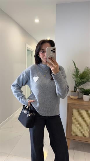 Dilvin Osi Koyu Gri Melanj Kalpli Triko