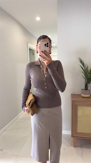 Dilvin Rachel Vizon Dik Yaka Çıtçıtlı Triko