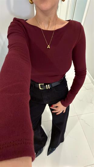 Dilvin Rebeca Bordo Büzgülü Kayık Yaka Bluz