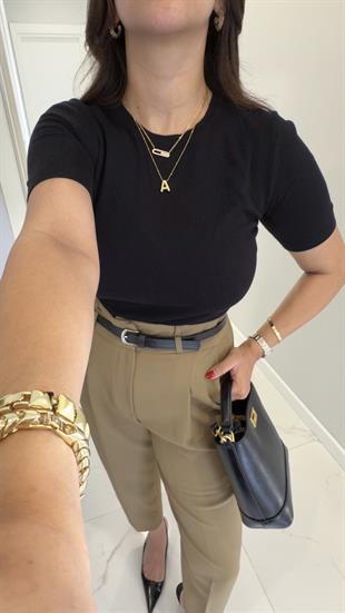 Dilvin Ross Siyah Bisiklet Yaka Kısa Kol Tişört Bluz