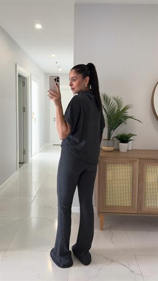 Dilvin Sia Antrasit Asimetrik Kesim Örme Pantolon Takım