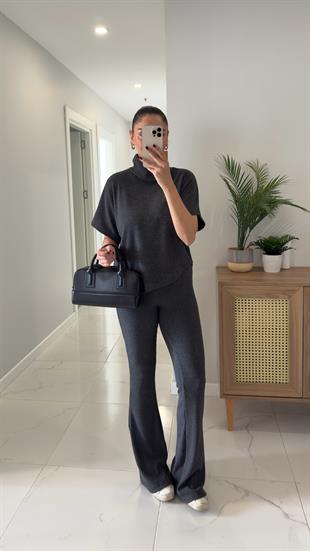 Dilvin Sia Antrasit Asimetrik Kesim Örme Pantolon Takım