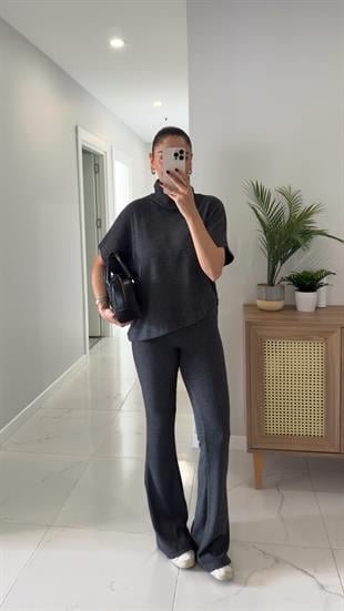 Dilvin Sia Antrasit Asimetrik Kesim Örme Pantolon Takım